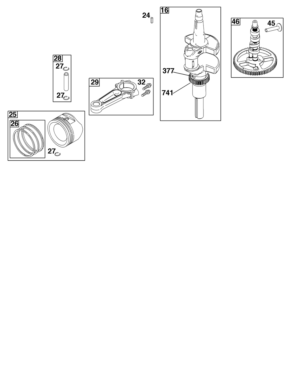 Crankshaft Group Diagram and Parts List for 44S977-0046-G1 400000 - 699999 Briggs and Stratton Engine